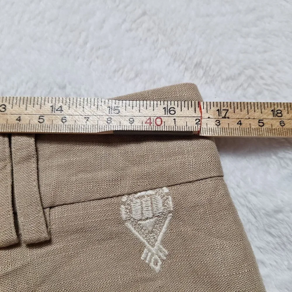 ZARA Linen Blend Embroidered Wide Leg Crop Pants Sz XL Beige Blogger Favorite
